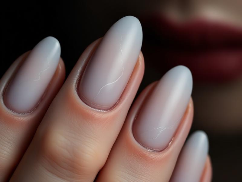 Matte almond nails with delicate white line art