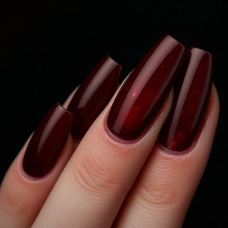 Burgundy magnetic cat-eye coffin nails